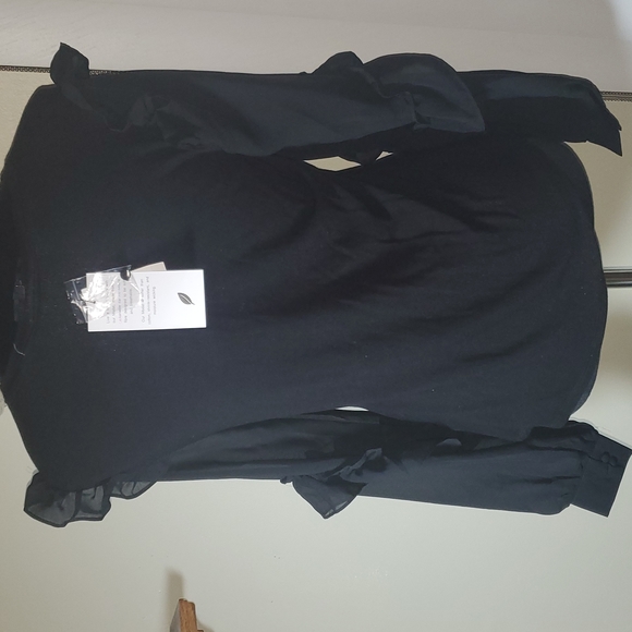 Modal Black cotton blouse with sheer sleeves - Picture 3 of 3